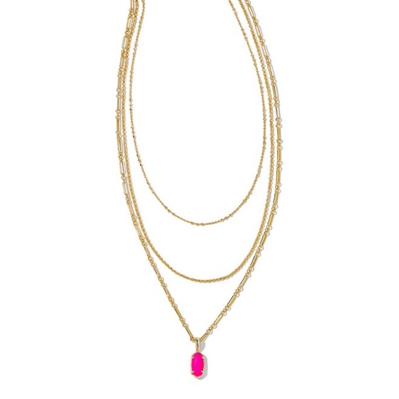Kendra Scott Jewelry Nwt Kendra Scott Elisa Gold Triple Strand Necklace In Neon Pink